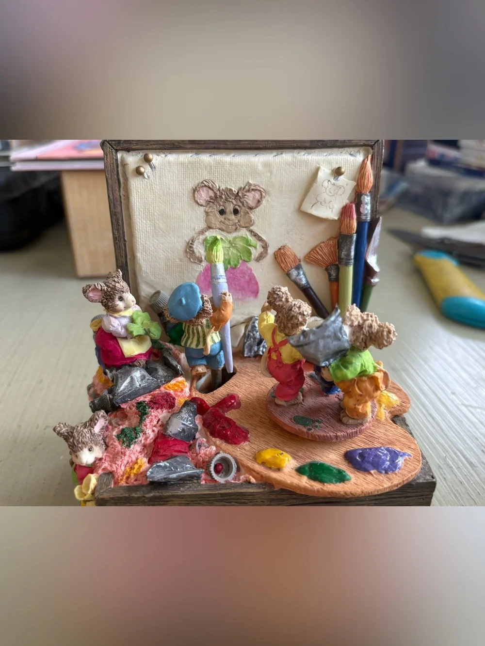 Vintage Whimsical Painted Mouse Artist Playset – Multicolor